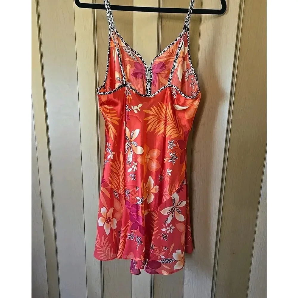 Secret Treasures Women's Sexy Nightgown Large Orange Floral Animal Print Straps
